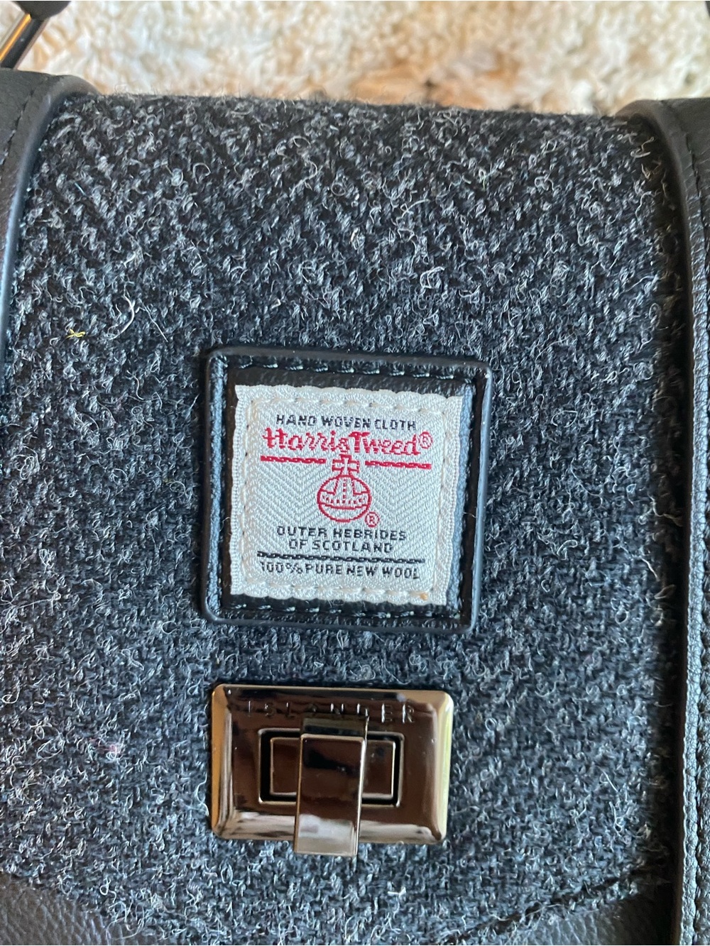 Harris Tweed Black Leather Satchel - Picture 3 of 6